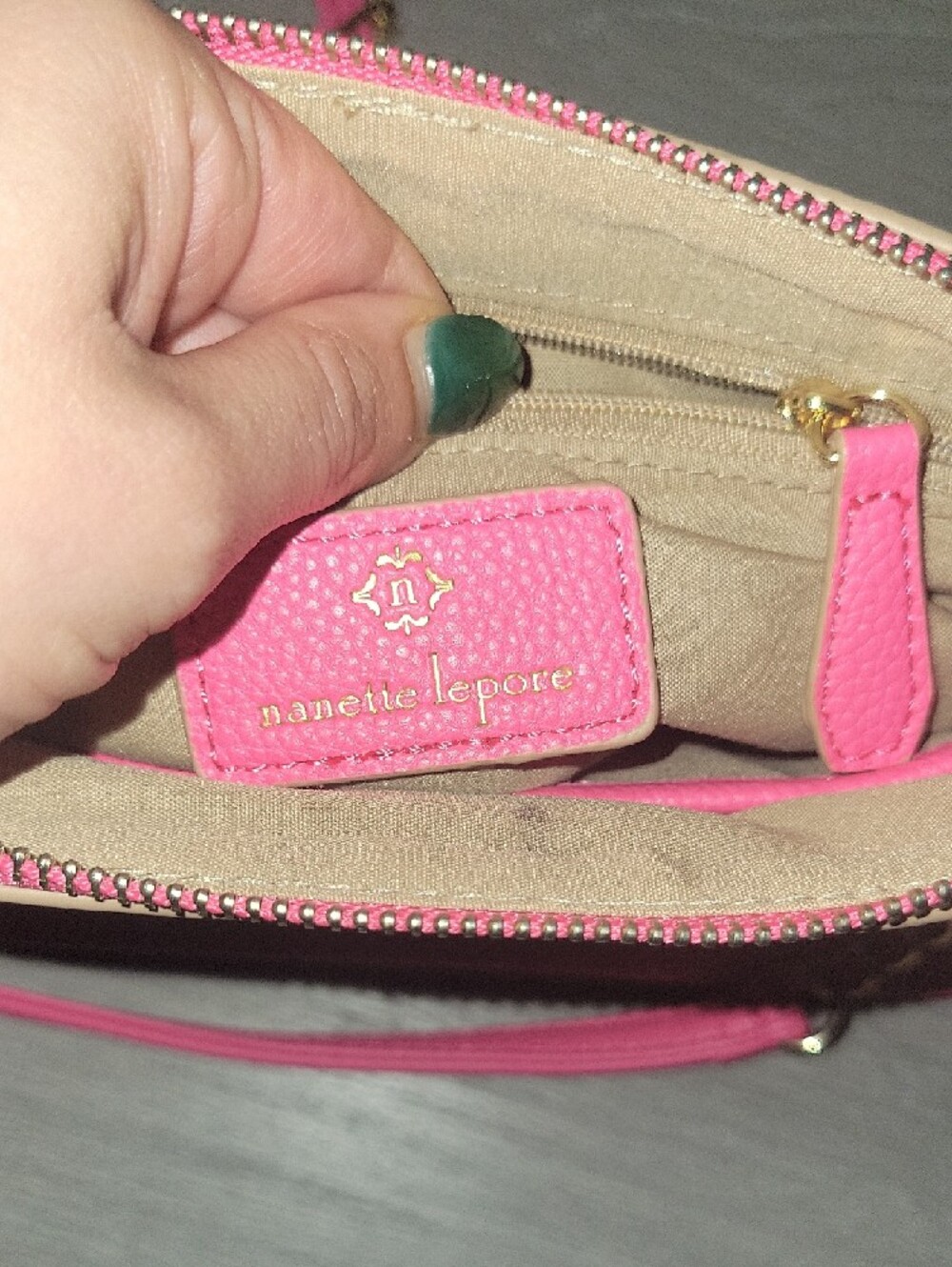 Nanette Lepore Hot Pink Pebbled Crossbody with Gold Chain - Picture 9 of 12
